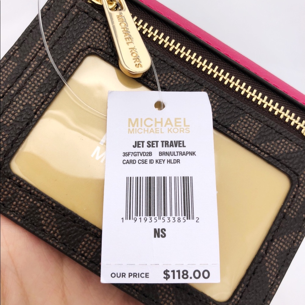 NWT Michael Kors Card Holder Brown Pink Key - Picture 6 of 7